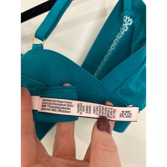 Victoria's Secret Bralette Womens Medium Teal Incredible Lace Triangle Plunge - Picture 5 of 5